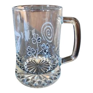 2 Irish Claddagh Harp Shamrocks Triskele Etched Galway Glass Tankard Beer Mugs